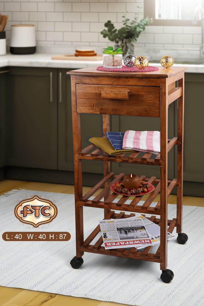 استند چوبی چرخدار سه طبقه کشودار PTC