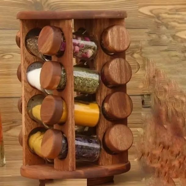 جا ادویه ایستاده گرد گردان 16 تایی چوب رنگ تیره ( چوب آکاسیا) کد 991610 لوناوود