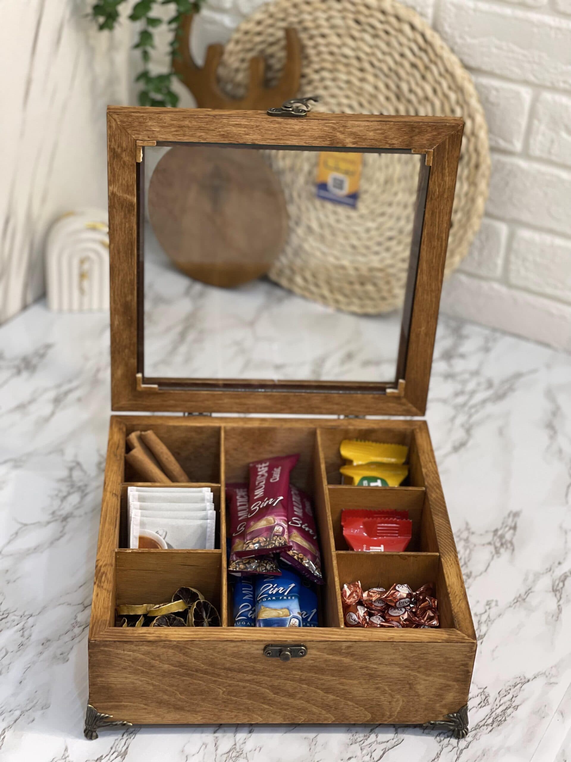 جعبه تی بگ(تی باکس) 7 خانه پایه دار چوب روسی پلای وود سفارشی بسیار باکیفیت — تصویر ۶