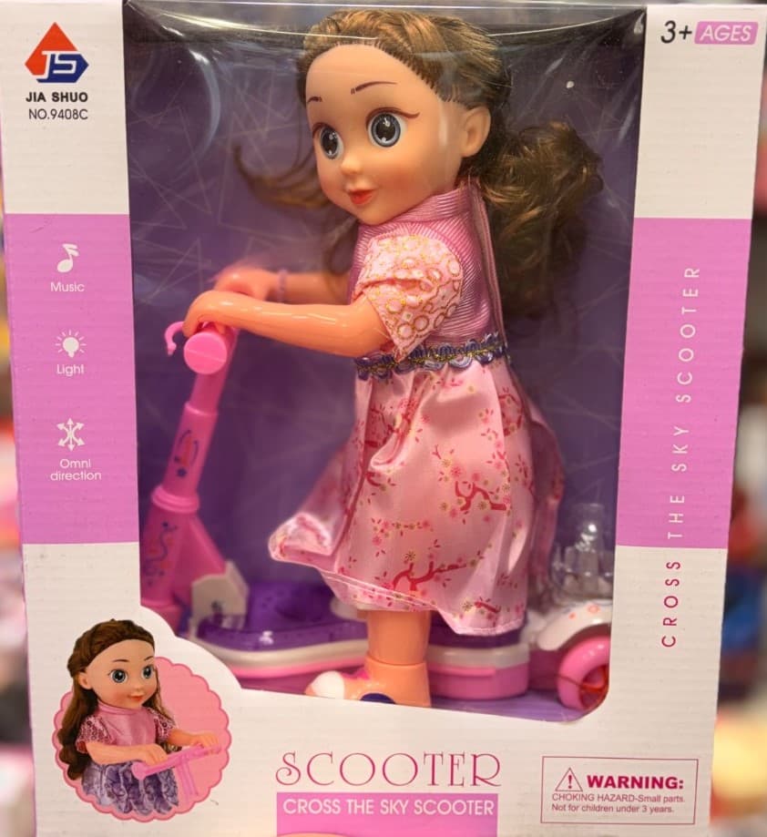 عروسک دختر اسکوتر سوار موزیکال کد 9408