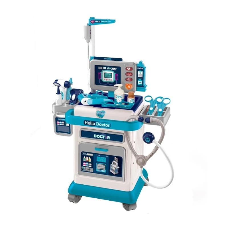 میز دکتری بچهگانه 37 قطعه HELLO DOCTOR مدل 205-008 | اسباب بازی آموزشی پزشکی چرخدار برای کودکان