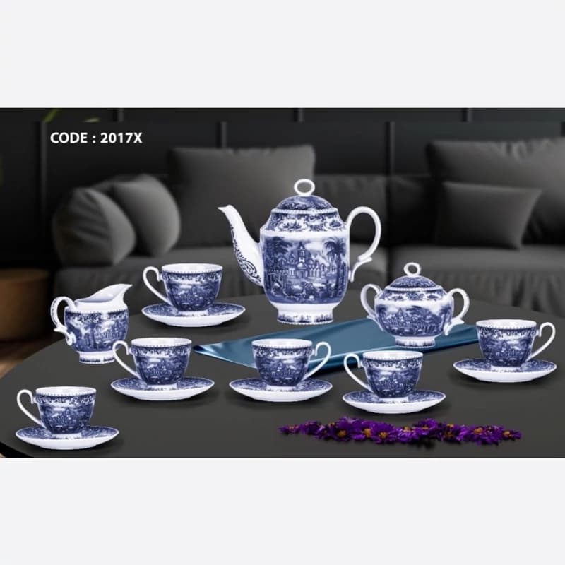 سرویس چایخوری 17 پارچه باواریا BAWARIAطرح آکسفورد آبی(شهرستان(تیپاکس)-تهران(پیک))
