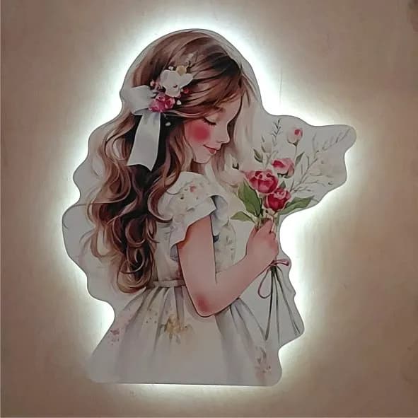 چراغ خواب کودک طرح دختر و گل D53 | مونیموکالا — تصویر ۳