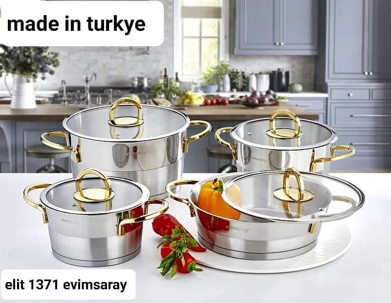 سرویس قابلمه استیل ۸ پارچه برند Evimsaray اویم سارای استیل طلا مدل الیت کد 1371