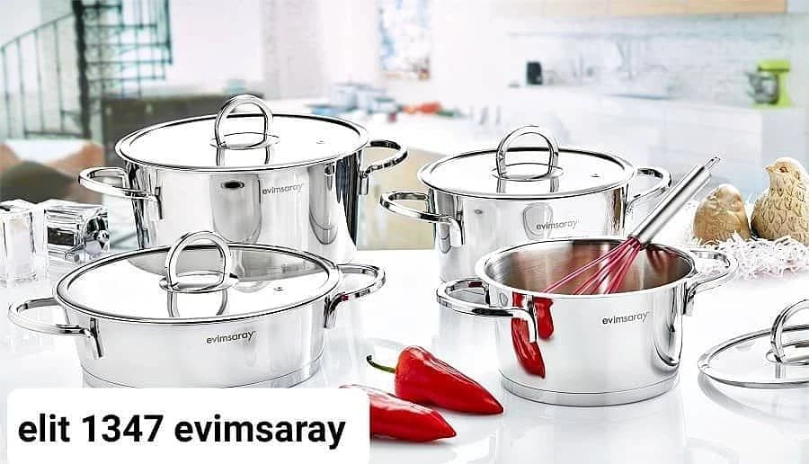 سرویس قابلمه استیل ۸ پارچه برند Evimsaray اویم سارای استیل مدل الیت کد 1347