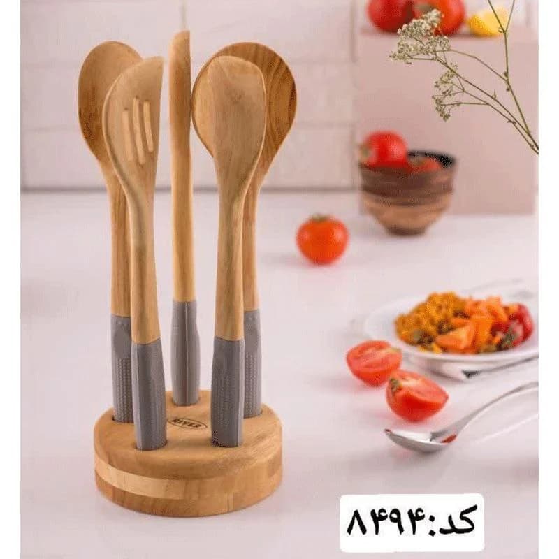 کفگیر ملاقه دسته سیلیکونی استند دار طوسی ریور کد 8494