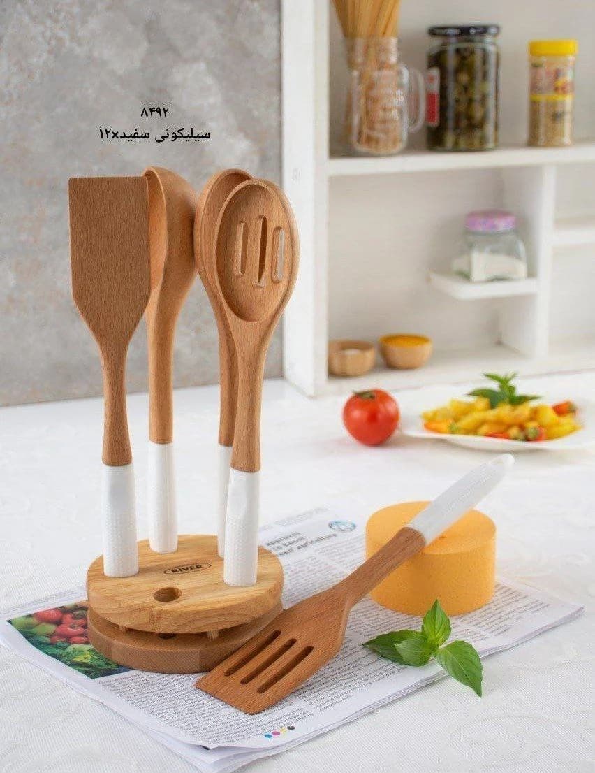 کفگیر ملاقه دسته سیلیکونی استند دار سفید ریور کد 8492