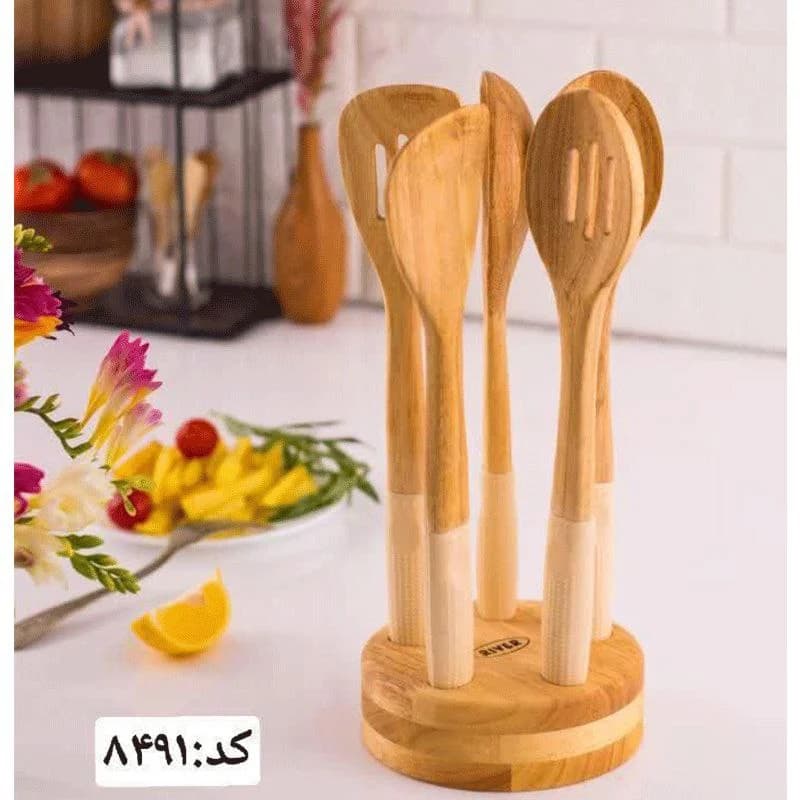 کفگیر ملاقه دسته سیلیکونی استند دار کرم ریور کد 8491