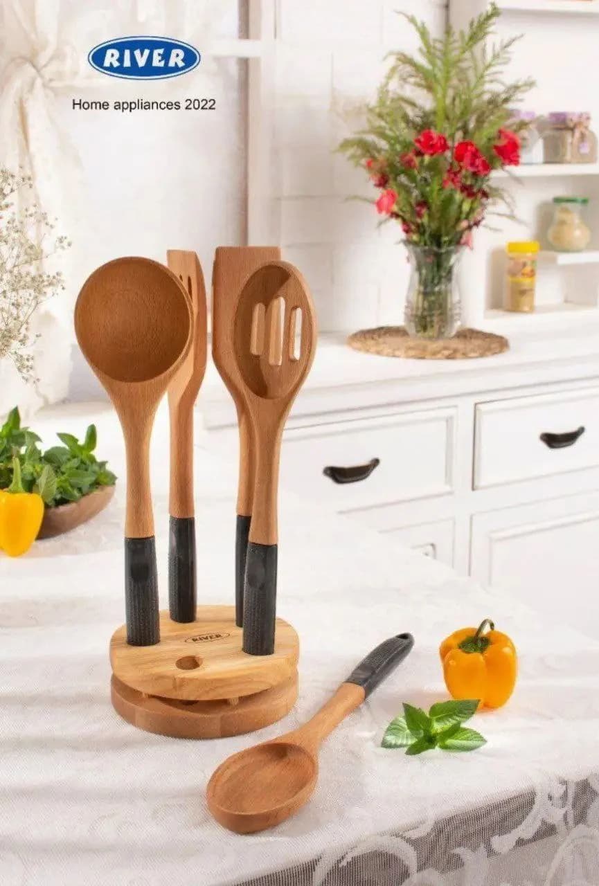کفگیر ملاقه دسته سیلیکونی استند دار مشکی ریور کد 8490