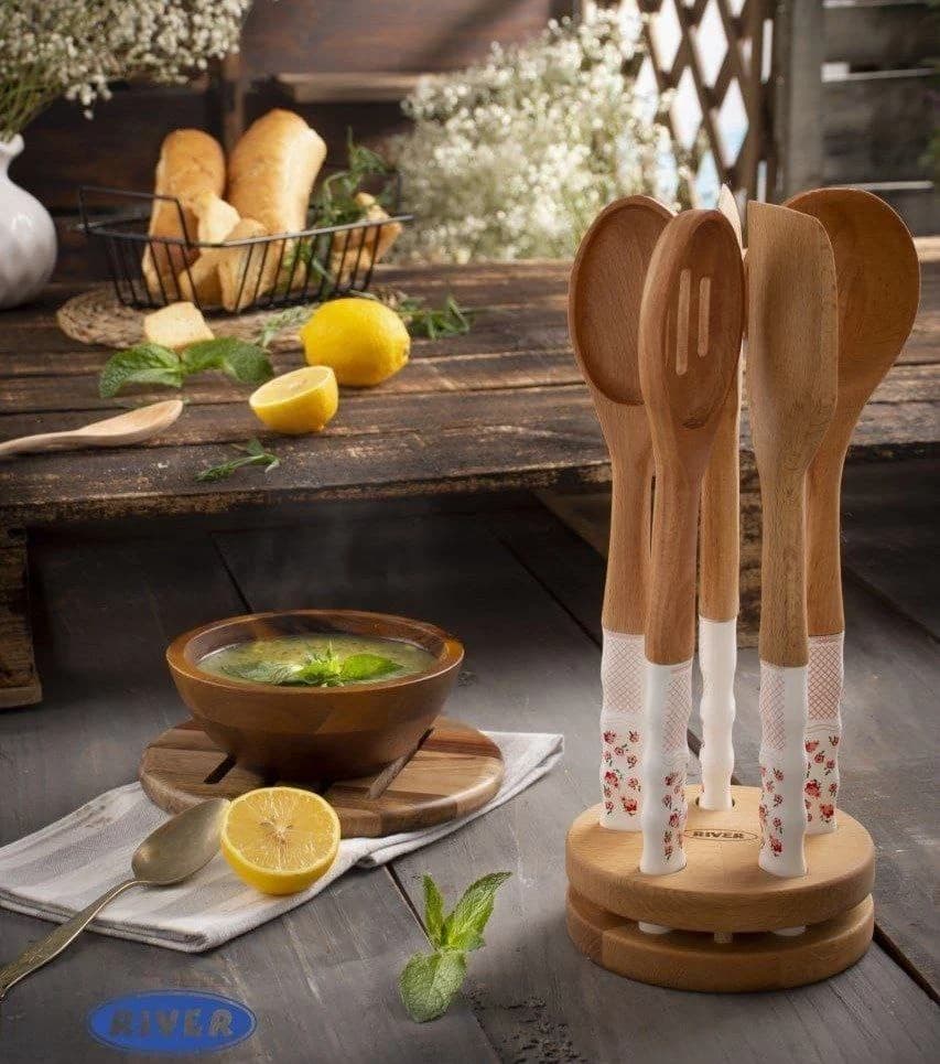 کفگیر ملاقه دسته چینی رز گل نرگس ریور کد 8438 — تصویر ۲