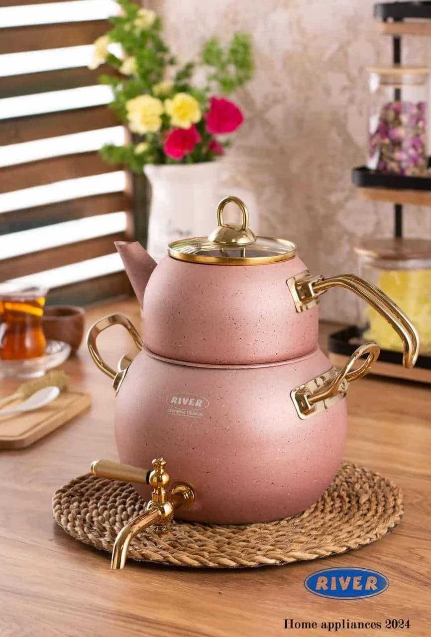 کتری قوری 2/8لیتر و قوری 1لیتر شیر دار سورمه ای ریور کد 5866