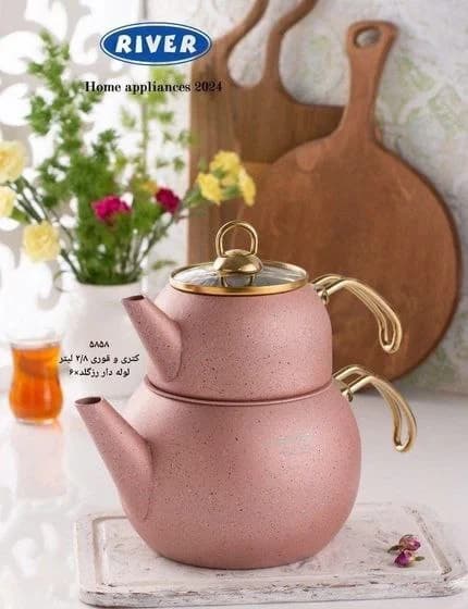 کتری قوری 2/8لیتر و قوری 1لیتر لوله دار سورمه ای ریور کد 5857