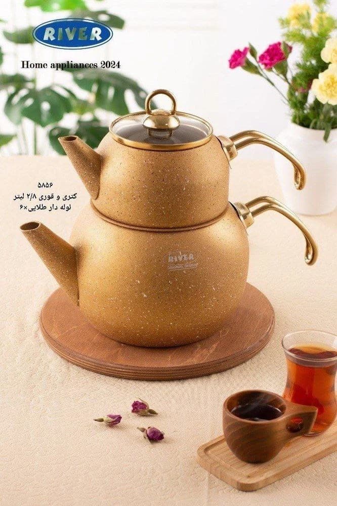 کتری قوری 2/8لیتر و قوری 1لیتر لوله دار کرم ریور کد 5855