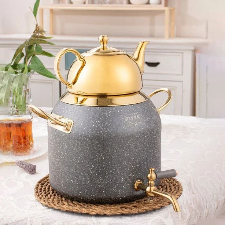 کتری قوری شیر دار 6لیتر گرانیت طوسی ریور کد 5841 — تصویر ۲