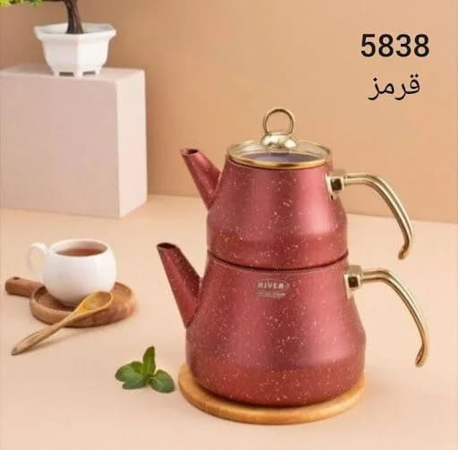 کتری قوری ترک دسته طلایی قرمز ریور کد 5838
