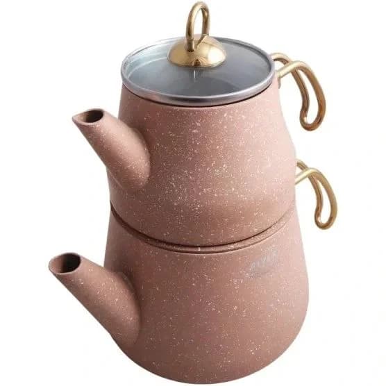 کتری قوری ترک دسته طلایی طوسی ریور کد 5822