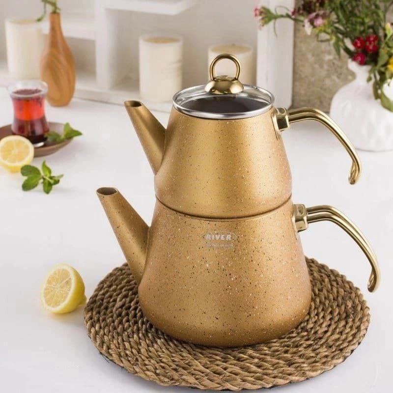 کتری قوری ترک دسته طلایی طلایی ریور کد 5820