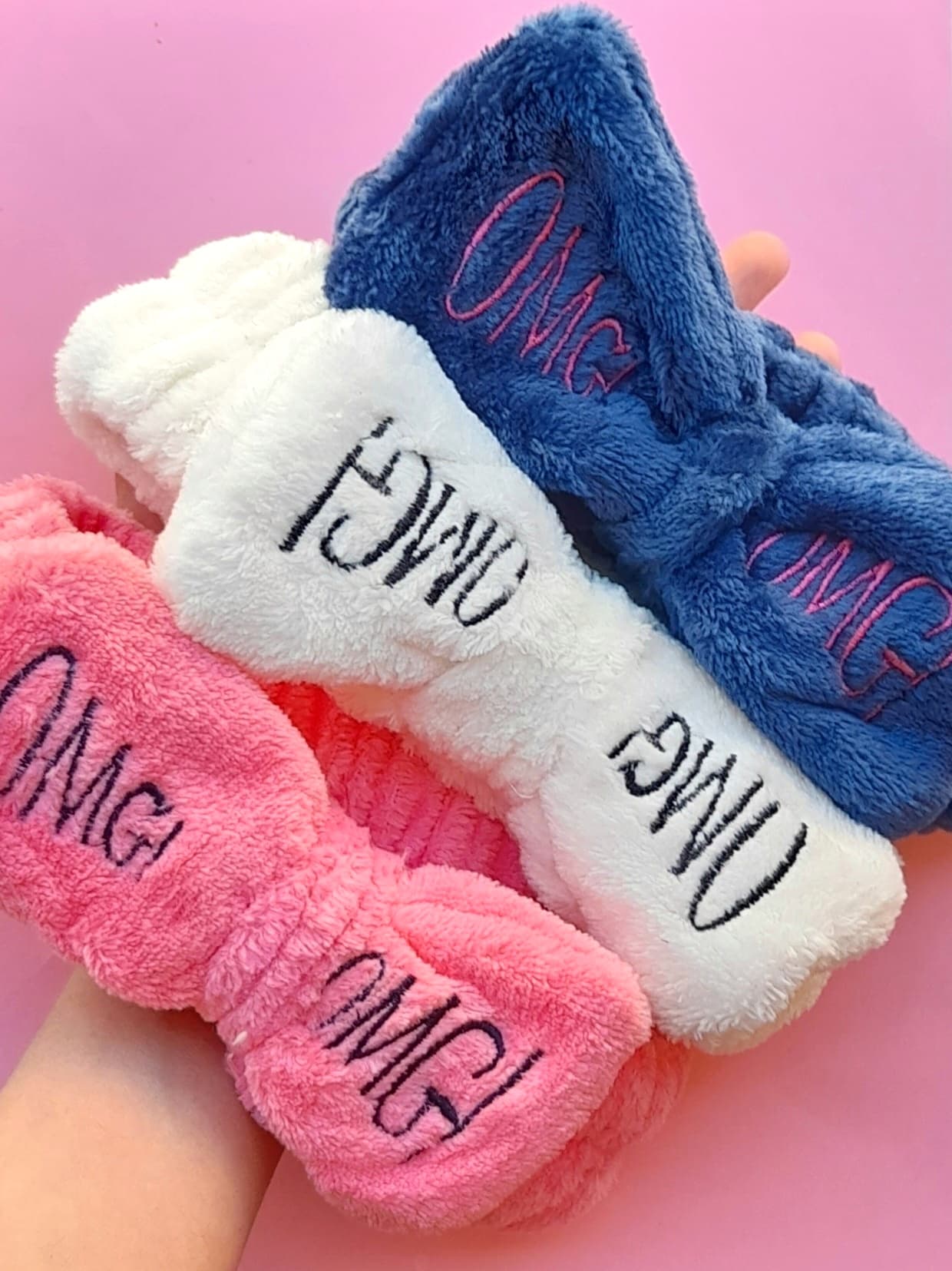 هدبند آرایشی حوله ای طرح omg