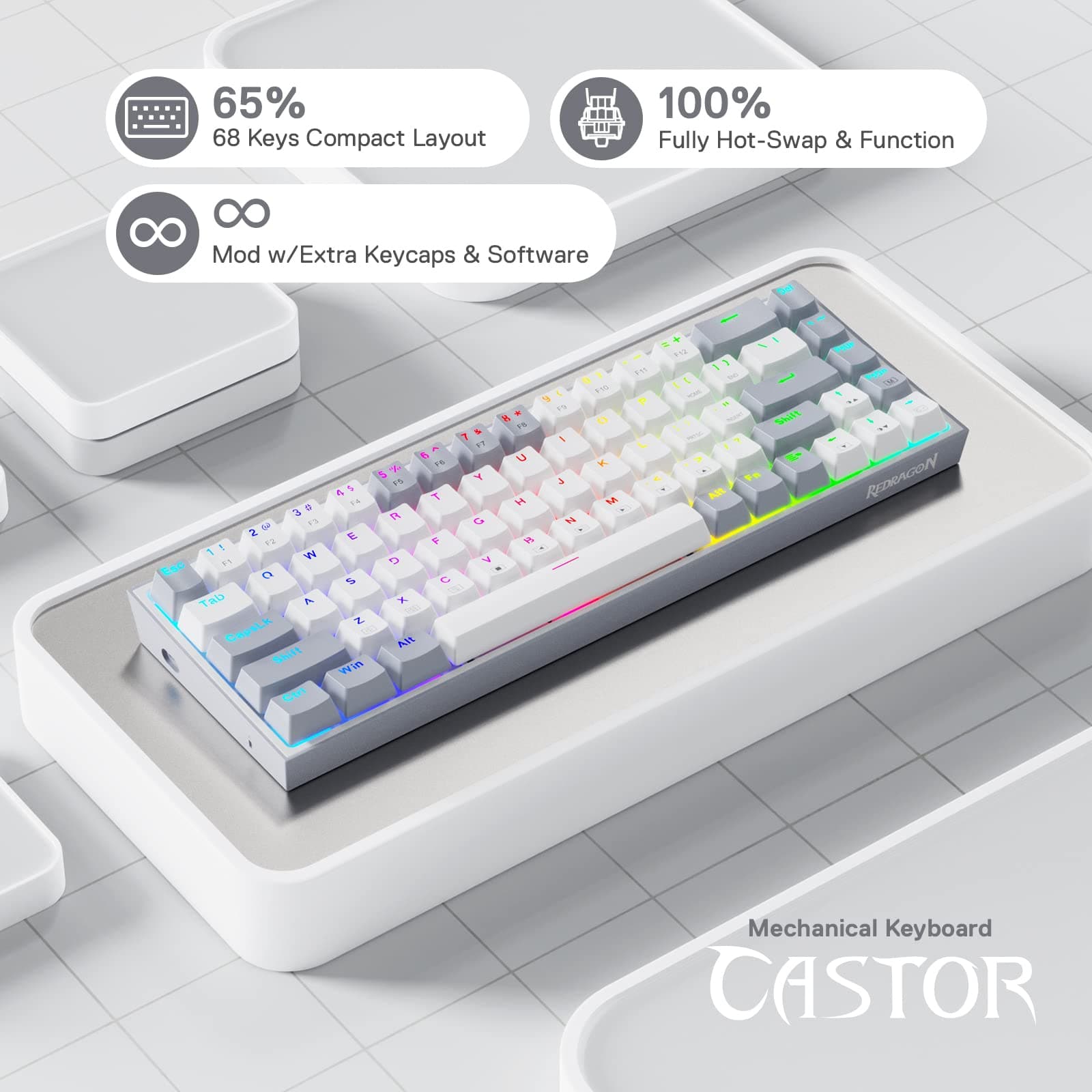 کیبورد گیمینگ ردراگون مدل CASTOR K631 RGB RED SWITCH — تصویر ۳