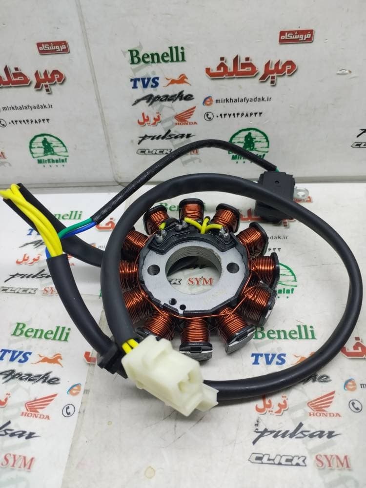 12 بوبین (دستگاه) سیم پیچی برق موتور یاماها طرح ایروکس nvx و ایروکس و کلیک و طرح کلیک و کویر s5 اس مشکی باریک