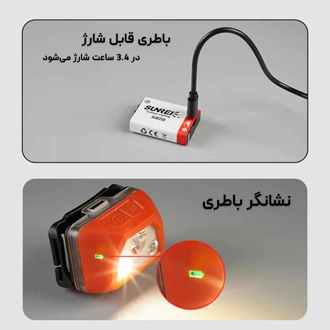 هدلایت سانری مدل SUNREI Youdo S RedLight، ضدآب، قابل شارژ و استفاده از باطری — تصویر ۳