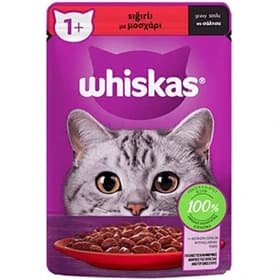 پوچ گربه ویسکاس با طعم گوشت گاو در سس مدل Whiskas with Beef in Gravy وزن 85 گرم