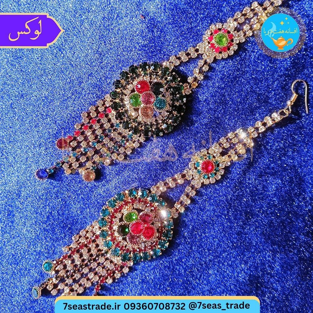 ست نفیس زنانه سلطنتی سوپر لوکس جاری شکن نگین چند رنگ قد ۴۰ مدل دایره ای — تصویر ۴