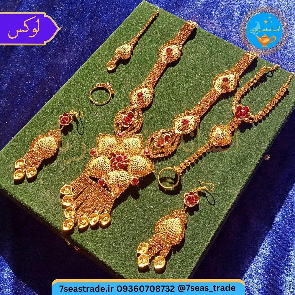 ست زنانه نفس و سوپر لوکس جاری شکن طرح طلا نگین سرخ مدل لوتوس