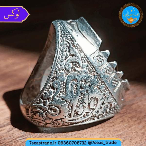 رکاب فاخر دست ساز نگین نقره عیار ۹۲۵ مدل «گل و بلبل» — تصویر ۳
