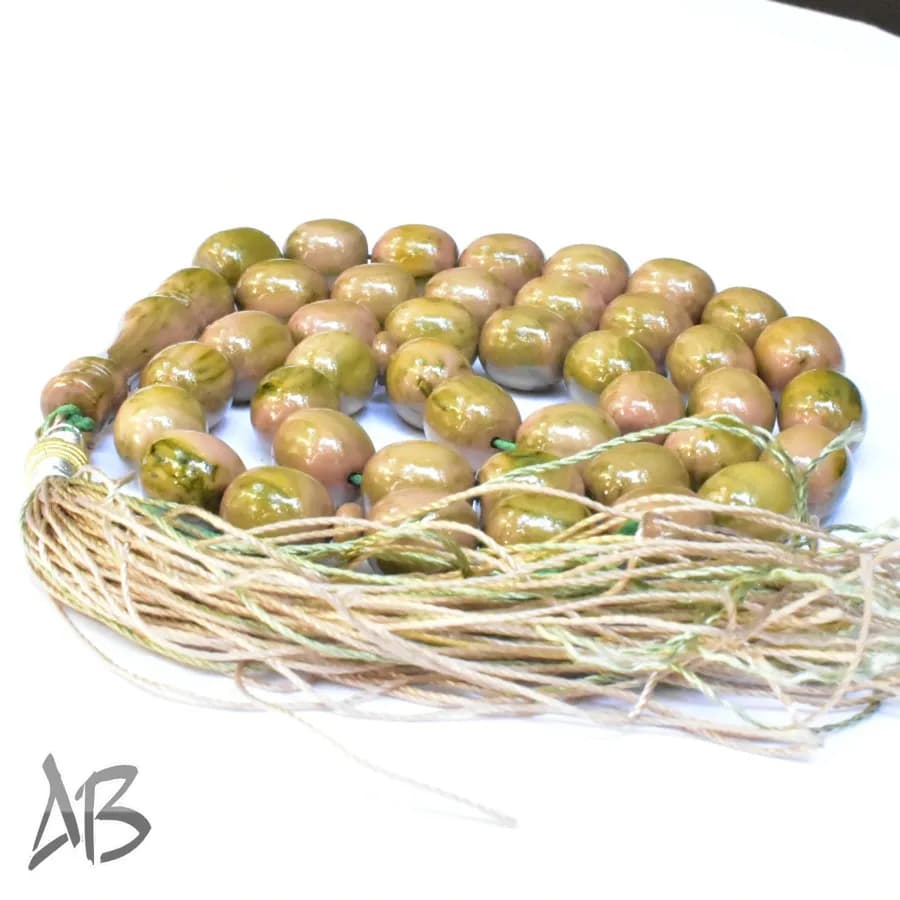 تسبیح سندلوس 41 دانه بودار تراش بیضی طرح دار و زیبا کد 1095 آقابزرگ — تصویر ۵