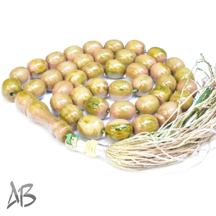 تسبیح سندلوس 41 دانه بودار تراش بیضی طرح دار و زیبا کد 1095 آقابزرگ — تصویر ۶