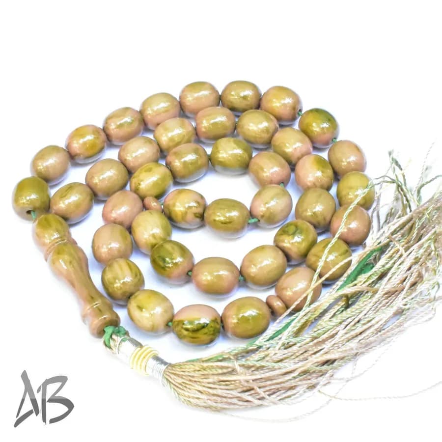 تسبیح سندلوس 41 دانه بودار تراش بیضی طرح دار و زیبا کد 1095 آقابزرگ — تصویر ۷