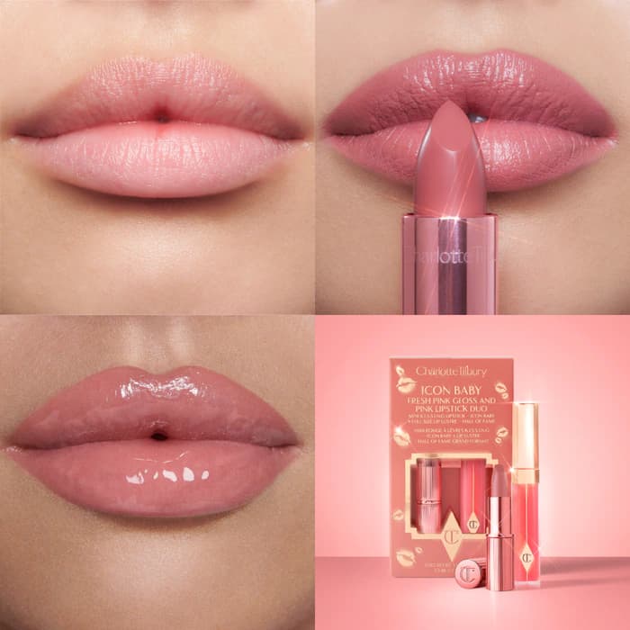 پک جذاب لیپ گلاس و رژلب شارلوت تیلبری NIB Charlotte Tilbury Icon Baby Fresh Pink Gloss & Pink Lipstick Duo — تصویر ۷