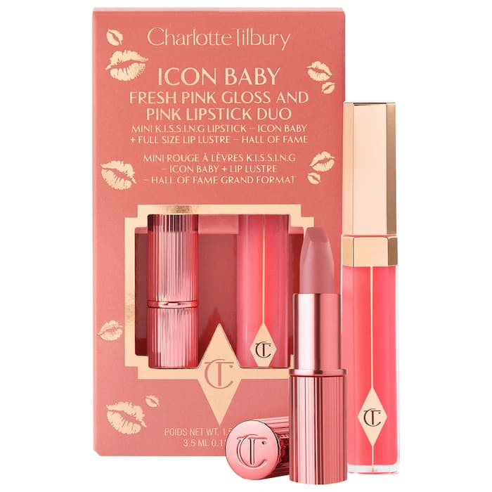 پک جذاب لیپ گلاس و رژلب شارلوت تیلبری NIB Charlotte Tilbury Icon Baby Fresh Pink Gloss & Pink Lipstick Duo — تصویر ۳