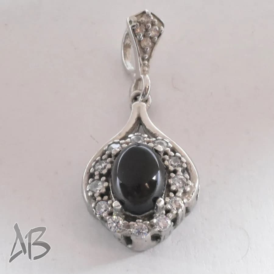 گردنبند یا مدالی نقره اصل زنانه نگین اسموکی کوارتز آبکاری طلا سفید آقابزرگ کد Med86