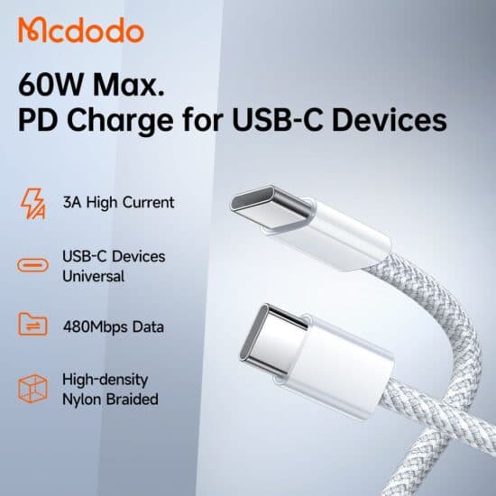 کابل شارژ تایپ سی به تایپ سی 60 وات مک دودو MCDODO CA-5690 — تصویر ۲
