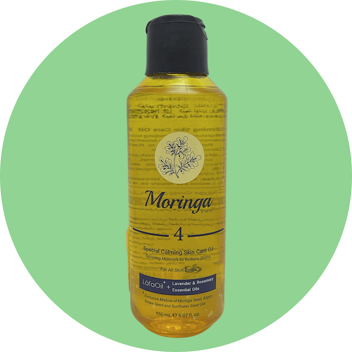 روغن آرامش‌بخش پوست مورینگا امو شماره 4 مناسب برای انواع پوست حجم 150 میل/Moringa Emo Skin Soothing Oil No. 4 Suitable for all skin types