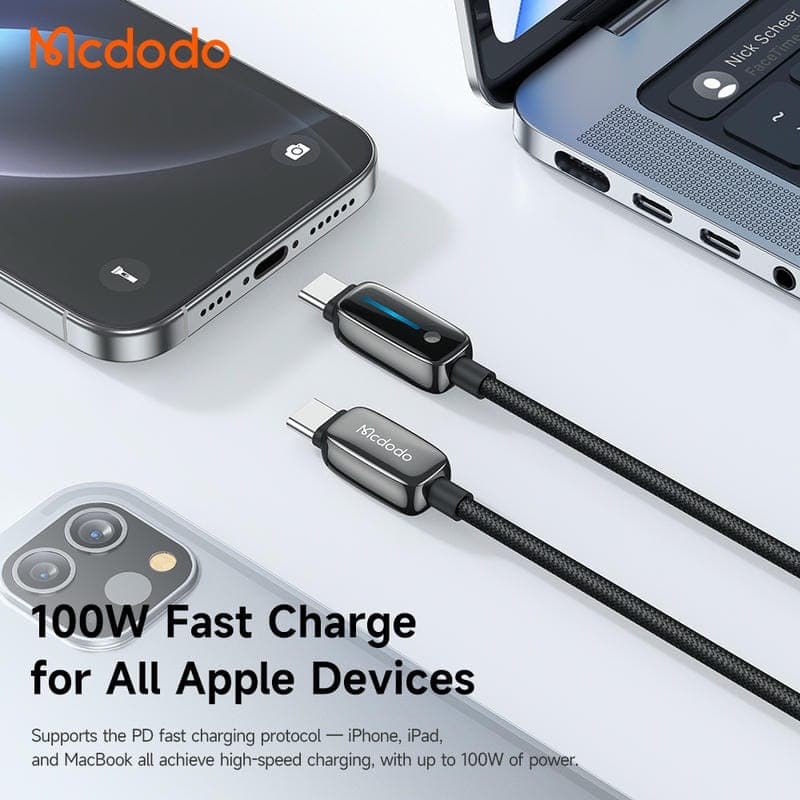 کابل شارژ سریع تایپ سی به تایپ سی 100 وات مک دودو MCDODO CA-0100 طول 120 سانتیمتر — تصویر ۸