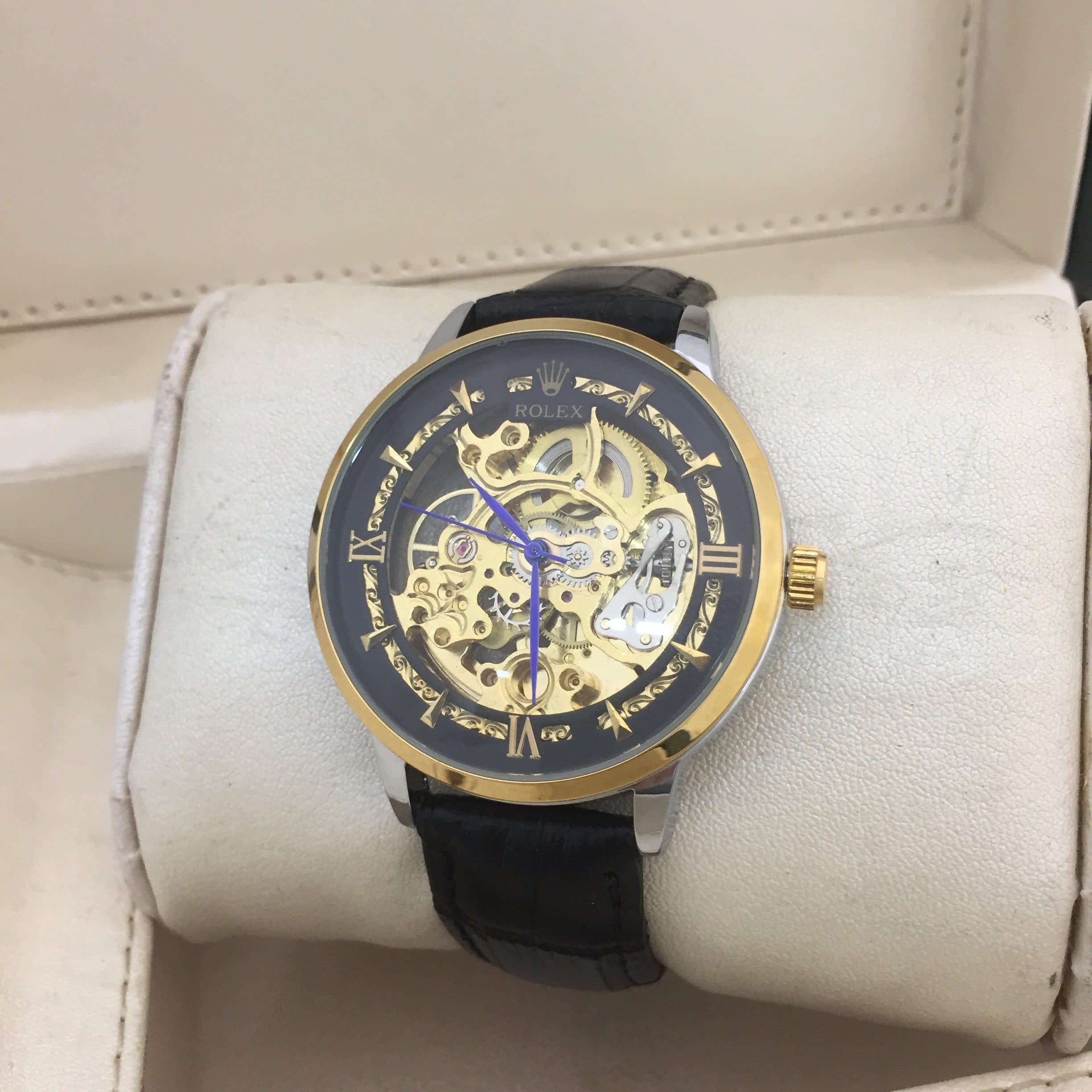 ساعت مچی مردانه رولکس اتومات مدل ROLEX-SkilJP10 بند چرمی — تصویر ۳