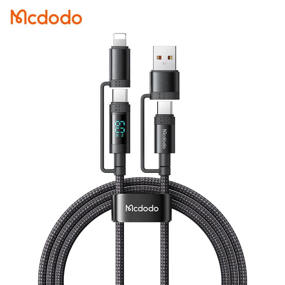 کابل شارژ و دیتا چندسر 4 کاره لایتنینگ + تایپ سی مک دودو مدل MCDODO CA-1990 با نمایش‌گر دیجیتال