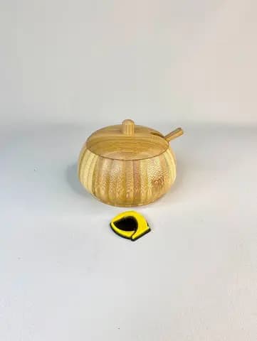 جای شکر خمره ای بامبو قاشق دار