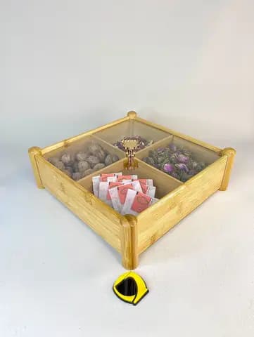 اردوخوری بامبو مربع 4 خانه پایه دار 25×25 سانتیمتر