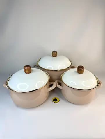 ست قابلمه لعابی نسکافه ای با درب سفید 3 سایز — تصویر ۳