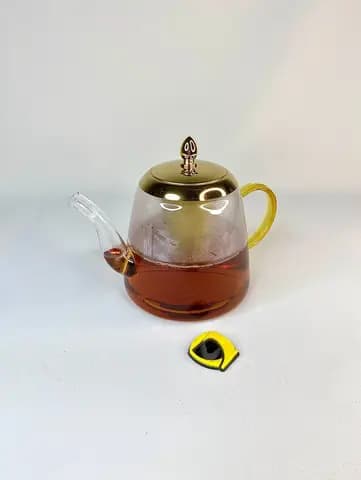 قوری پیرکس مخروطی گرد با فیلتر استیل طلایی 1200 میلی لیتر