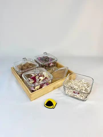 اردوخوری بلور 4 خانه با سینی بامبو برند DELI