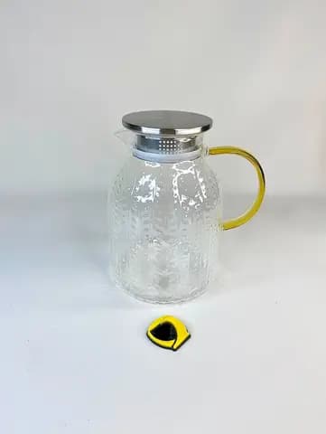 پارچ پیرکس گندمی درب استیل دسته طلایی 1800 میلی لیتر — تصویر ۲
