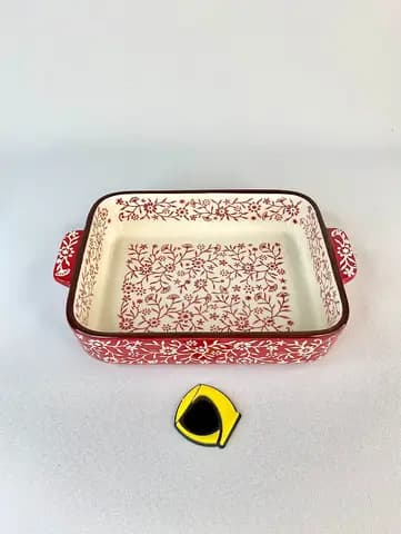 تابه فر سرامیکی مستطیل گل قرمز قطر 15*22 سانتیمتر برند Danny Home — تصویر ۲