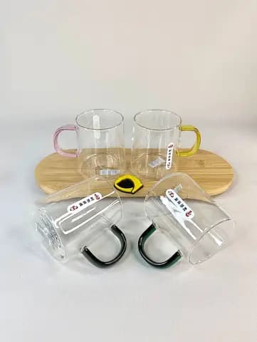 لیوان پیرکس 4 تایی دسته رنگی 320 میلی لیتر DELI