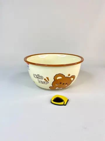 کاسه سرامیکی گرد تدی کرمی Hello bear قطر 18/5 سانتیمتر