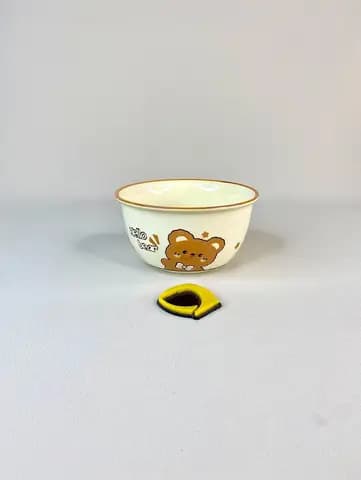 کاسه سرامیکی گرد تدی کرمی Hello bear قطر 12 سانتیمتر